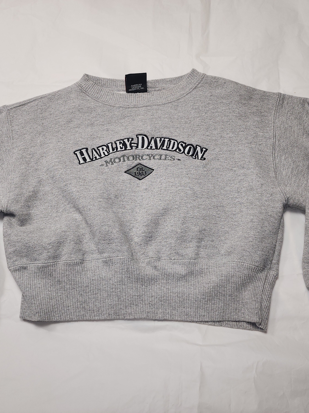Harley-Davidson Women's Cropped Gray Crewneck Sweatshirt Embroidered Logo Medium